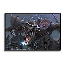 signwin Framed Canvas Wall Art Knight Fighting The Fire Dragon Canvas Prints Home Artwork Decoration for Living Room,Bedroom - 24x36 inches