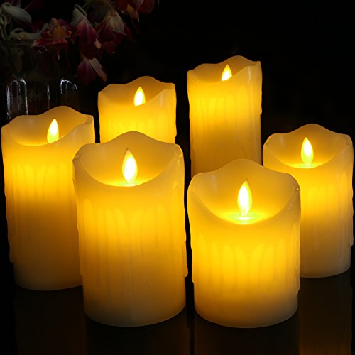 Flameless LED Candles Real Drip Pillar Wax with Timer and 10-key Remote for Wedding,Votive,Yoga and Decoration SET OF 6