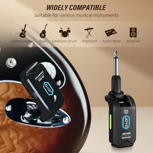 JOYO - Sistema inalámbrico para guitarra, 5.8 GHz, transmisor y receptor inalámbricos para guitarra, audio recargable con 4 canales de señal para guitarra eléctrica y bajo 20M, (JW-02S)