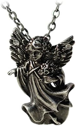 Masada Jewelry, Angel Holding Flowers with 2 White Gemstones Studded on Wings, Pendant Necklace