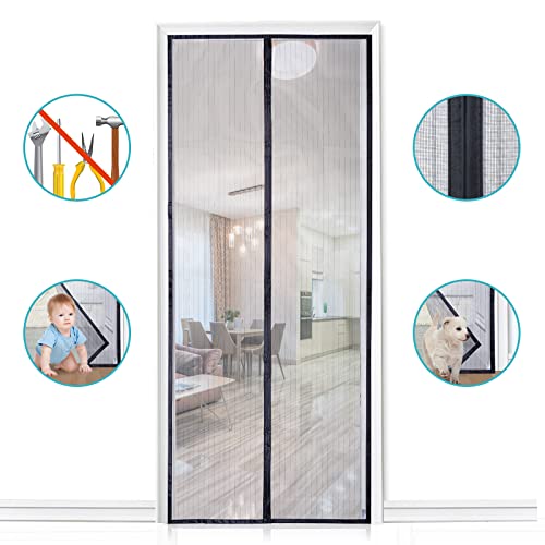 Apalus Fly Screen Door, Magnetic Insect Protection, Ideal for Balcony Doors, Cellar Doors and Patio Doors, Easy to Attach with Adhesive, No Drilling, Cannot be Shortened, 100 x 220 cm, Black