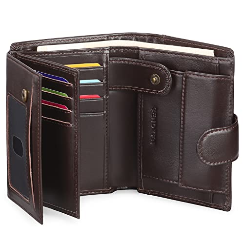 SENDEFN Men's Leather Wallet, RFID Blocking Wallet, Men's Vertical Wallet with 19 Card Slots, 3 Bill Slots, 1 Coin Pocket with Button