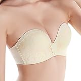 Yunilya Strapless Bra,Invisible Bras For Women Lace Embroidery Sexy Bra Push Up Bra