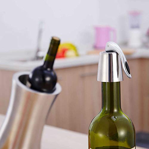 Wine Stoppers 2 PACK, SaikerMan Stainless Steel Wine Bottle Plug Saver, Reusable Vacuum Rubber Sealer, Keeps Wine Fresh