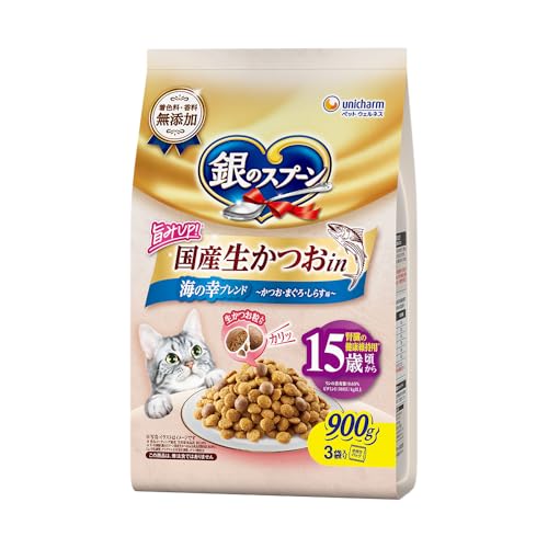 銀のスプーン キャットフード ドライ シニア 国産生かつおin 15歳頃から 海の幸ブレンド 900g 国産 ユニチャーム