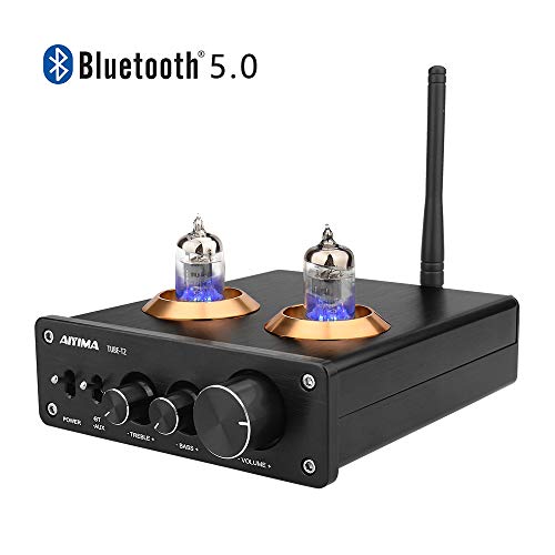AIYIMA Audio 6J1 Tube Preamplifier Bluetooth 5.0 HiFi Treble & Bass Adjustment Audio Preamplifier DC12V Vacuum Preamp for Home Theater System (Black+Bluetooth 5.0)