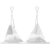 SilRiver Women's Silk Satin Triangle Bralette Soft Cup Wireless Bra Smooth and Comfortable Wire Free Bra Top