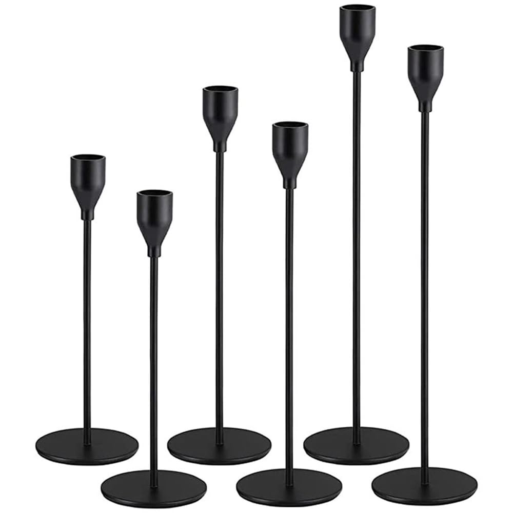 LXTaoler Candle Holders for Taper Candles, Set of 6 Metal Candle Stand Modern Decorative Candlestick Holder for Wedding, Dinning, Party (Black-6)
