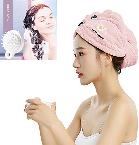 Hair Dry Cap, Thick Super Absorbent Hair Towel, Scalp Care Brush Set – Margaret Floral Embroidered Hair Turban Excellent Texture, For Long Hair, Perfect as a Gift for Bathing, Moisture Absorbing Hair Dry Cap, For Adults and Children, Fluffy, Hair Towel, Bath Supplies