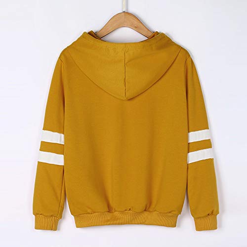 Aunimeifly Women Hoodie Ladies Stripe Long Sleeve Blouse Planet Printed Hooded Casual Drawstring Sweatshirt Yellow - Thumbnail 5