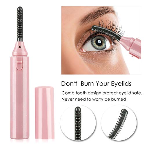 Eyelash Curlers Portable Heated Electric Best Eyelash Curlers with Comb Led Light Long Lasting Eyelash Curler (Battery not included) (pink)