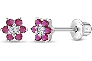 IN SEASON JEWELRY 925 Sterling Silver Kids Earrings with 5mm Flower & Screw Backs for Young Girls - Dainty CZ Flower Screw Backs for Toddlers and Little Girls - Cubic Zirconia Floral Studs for Children