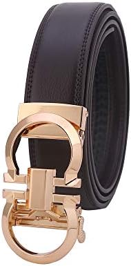 Mens Genuine Leather Rachet Dress Belt Comfort Click on Automatic Gold Or Silver Buckle Belt 35mm