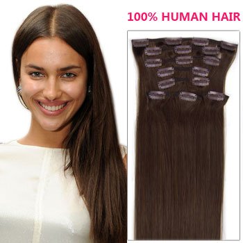 18 Inch Dark Brown Col 2 Full Head Clip In Human Hair