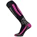 Pure Athlete Ski Socks Warm Merino Wool - Best Lightweight Thin Ski Snowboard Sock Women Men (3 Pairs - Black/Neon Pink, Small-Medium)
