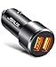 Car Charger, JSAUX Dual QC 3.0 USB Ports 36W/6A Fast Car Charge Adapter Metal Cigarette Lighter USB Charger Compatible with iPhone 11/pro/pro max/x/xr/8,Samsung Galaxy S20/S10/S9,Note 10/9,iPad-Black