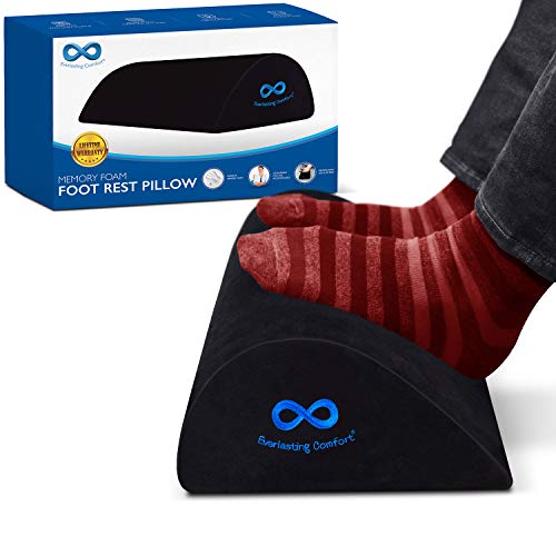 Everlasting Comfort Office Foot Rest Under Desk - 100% Pure Memory Foam - Orthopedic Teardrop Curve Design - Non-Slip Bottom (Black)