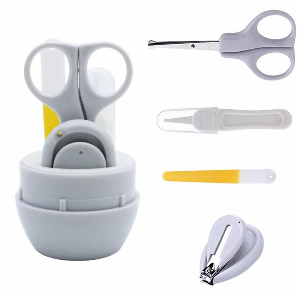 Airoads 4-in-1 Baby Manicure Kit with Safe Baby Nail Clipper,Scissors,Tweezers and Nail File -Baby Nail Clipper Set for Newborn,Infant,Toddler,Kids (Gray)
