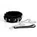 Choker Collar Leather Faux Fur Lined with Steel D Rings - comes with detachable leather leash -Great For Halloween Costume or Masquerade Party Accessory - Black