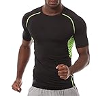半袖 ラウンドネック スポーツシャツ pro吸汗速乾通気 コンプレッションウェア パワーストレッチ アンダーウェア (ブラック, M)