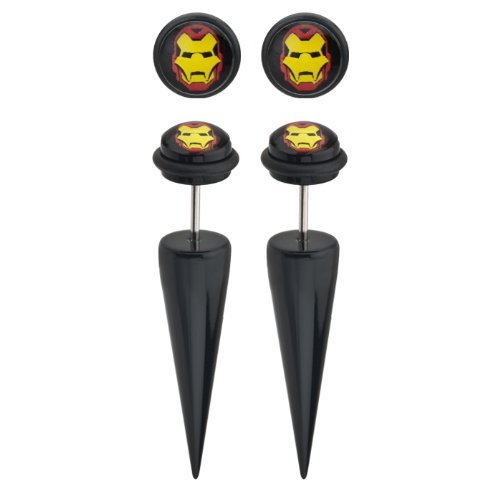 Marvel Comics Iron Man Steel Fake Taper Plugs 18g