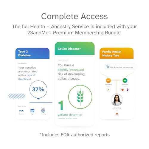23andMe+ Premium Advanced Ancestry & Health - DNA Test Kit, Personal Genetic Insights, Plus 1-Year Access to Exclusive Health & Ancestry Reports, DNA Kit (Before You Buy See Important Test Info Below)