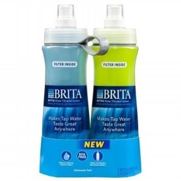 Brita Sport Water Filter Bottle, Twin Pack, Blue and Green, 20 Ounce