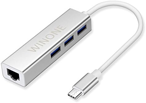 3-Port USB 3.0 Hub,WINONE Metal Shell USB 3.1 Type C to USB 3.0 Hub with Ethernet Adapter for New Macbook 12”, MacBook Pro, ChromeBook Pixel 2015 and Other Smart Devices with USB-C Ports (Silver)