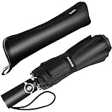 Newdora Windproof Travel Umbrella Golf Umbrella Auto Open Close, Lightweight 8 Ribs Automatic Windproof Canopy Compact with Light Reflective with Gift Bag with Box