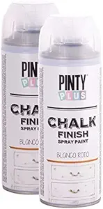 Pintyplus Chalk Finish Spray Paint - Broken White 13.5 oz Cans, 2 Pack - Water Based, Environmentally Friendly, Fast Drying - Ideal on Wood, Melamine, Canvas, Iron, Plastic, Cardboard, and Glass