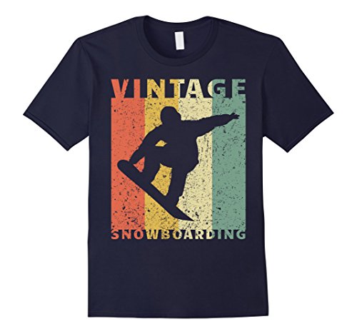 Mens Snowboarding T-Shirt Vintage Jumping Snowboarder Large Navy