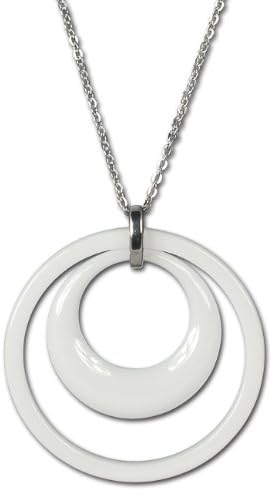 Amello stainless steel necklace with white ceramic double ring, 31.49 inch, original Amello ESKX05W
