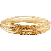 ChungLong0593 Boho Stackable Seed Beaded Bracelet Set for Women Colorful Multilayered Gold Beads Stretch Bracelets Summer Beach Bohemian Jewelry Gift