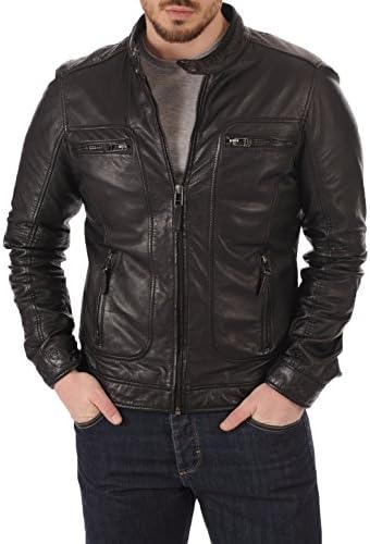 Men's Stylish Lambskin Genuine Leather Motorcycle Biker Leather Jacket 462