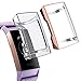 Minfex Compatible with Fitbit Charge 3 Screen Protector, Chargeable Protective Case Soft&Slim TPU Cover Frame Sport Accessories for Fitbit Charge 3/Charge 3 SE 2 Pack Rose Gold+Clear