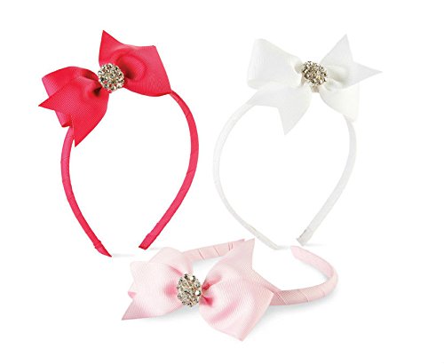 Mud Pie Toddler Girl Jeweled Bow Hard Headband Hot Pink Light Pink White 355010 (Hot Pink)