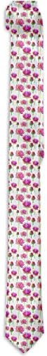 Men's Skinny Tie Floral Print Necktie, Pink Lotus Flowers Pattern Best For Groom