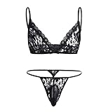 FEESHOW Men's Lace Bra and G String Thong Sissy Pouch Crossdress Underwear