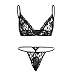 FEESHOW Men's Lace Bra and G String Thong Sissy Pouch Crossdress Underwear Black Medium