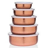 -Godinger 5 Piece Hammered Copper Plated Stackable Storage Bowl Set with Lids- NEW AND IMPROVED