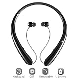 Sport Bluetooth Headphones,LISN Wireless Neckband Headset with Retractable Earbuds,Stereo Sweatproof Noise Cancelling in Ear Earphones 7-8 Hrs Playtime with Mic (Black)