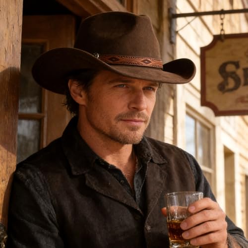 MYKAGS Chapeau de Cowboy pour Femmes et Hommes, Chapeaux Western en Daim, Chapeau Panama, Chapeaux de Cow-Boy à Large Bord, Cow-Girl Western en Daim
