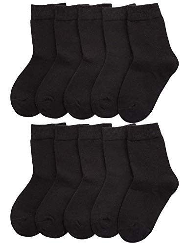 CHUNG Toddler Boys Girls 10 Pack Athletic Cotton Basic Crew Socks Autumn School Uniform Casual Sports,Plain Black,5-8Y