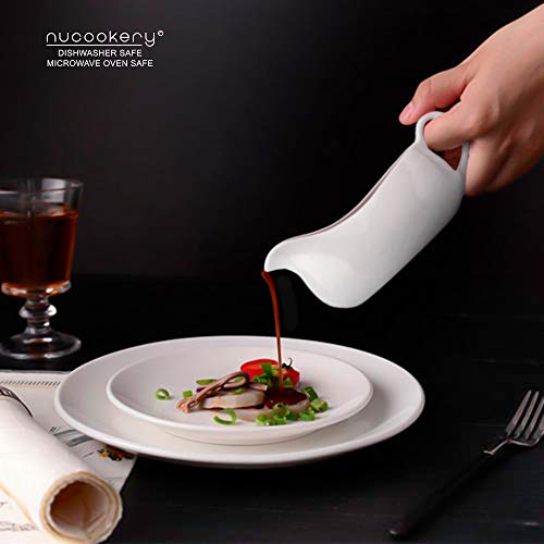 Nucookery Large 17 Oz Gravy Boat With Ergonomic Handle | White Fine Porcelain Saucier With Big Dripless Lip Spout | For Gravy, Warming Sauces, Salad Dressings, Milk, More | Microwave & Freezer Safe