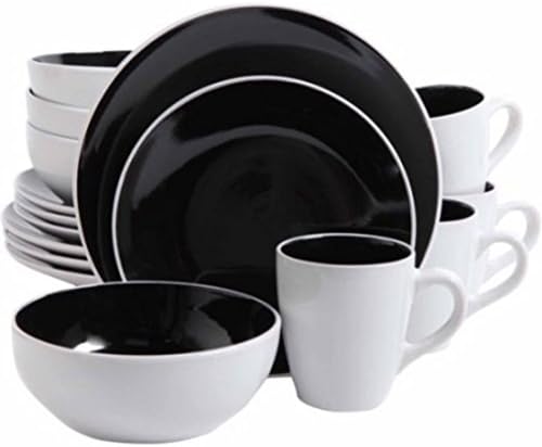 Smooth Black &amp; White Glossy Rounded Ceramic Dinnerware Set, 16Pcs
