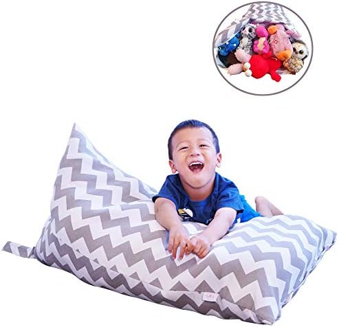 LeTime Stuffed Animal Bean Bag Chair | Large 30gal/113L | Bean Bag Storage | Grey Chevron Bean Bag Cover | Kids Bean Bag Lounger Chair