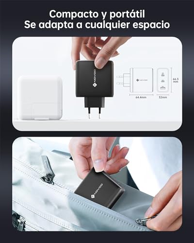 NOVOO 120W USB C Charger with 1 PD 100W Type C Cable, Compact 3-Port GAN III PPS Wall Charger, for MacBook Pro 14", DELL XPS 13, iPad Pro, iPhone 15, Galaxy S23, Note 20, Apple Watch