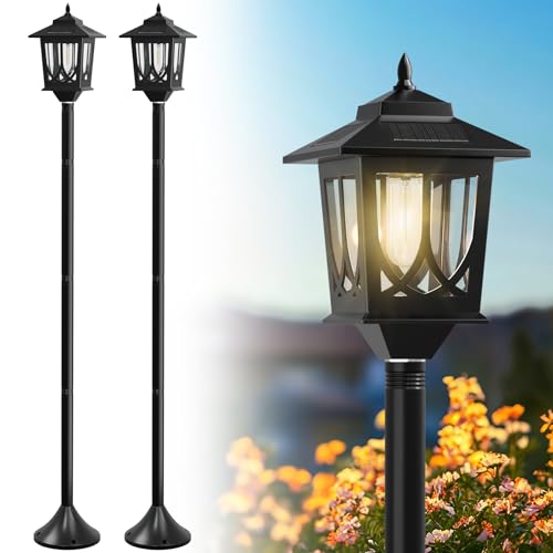 Joyoowild 63" Solar Lamp Post Light 2 Pack, Solar Light Posts for Outside Waterproof, Outdoor Lamps for Patio, Backyard, Front Porch Decor, Warm White, Replaceable Bulb
