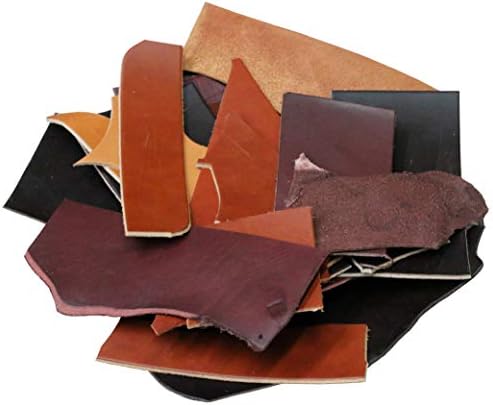 5 Pounds of Saddle Shop Leather Remnants, Ideal for Leather Crafts, 9-12 Ounce (9/64"-3/16"), Assorted Scraps in Different Shapes, Sizes, Earth Tone and Traditional Burgundy Colors