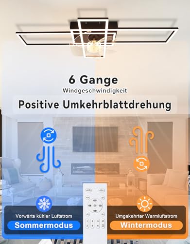 Homefire Lámpara de techo moderna con ventilador de 94cm - Ventilador de techo con luz, 6 velocidades, LED, regulable, con mando a distancia y temporizador para salón, comedor y dormitorio